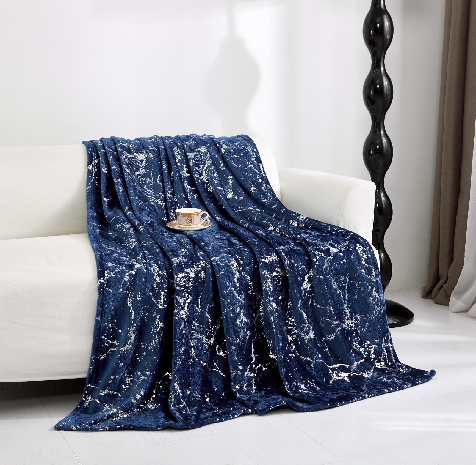 HKZ Marble Silver Effect Ultra Soft Fleece Throw Blanket, Double and King Size